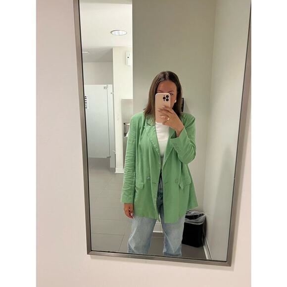 THAKOON COLLECTIVE Green Linen Blend Front Button Oversized Blazer Size 6 - Picture 5 of 14